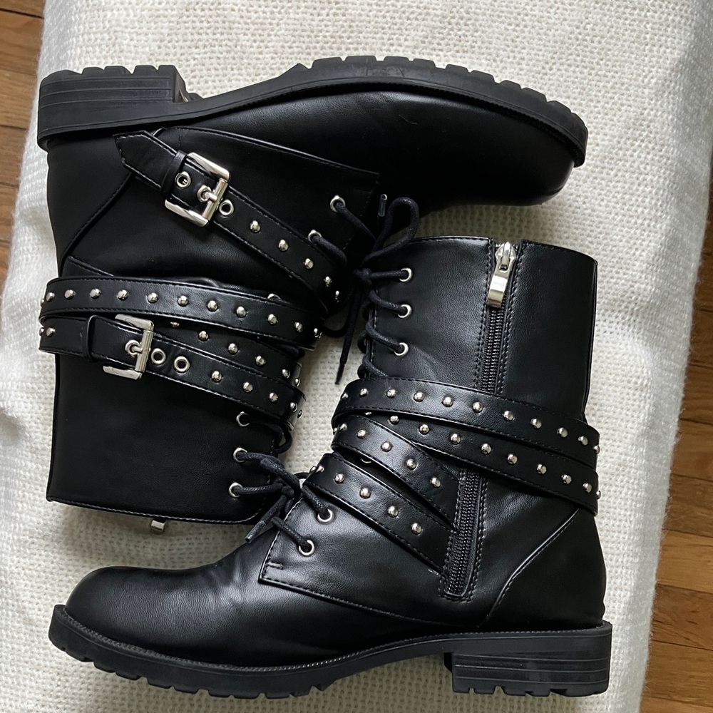 Black Studded Women's Boots - Picture 2 of 13